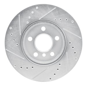 Mini Cooper Brake Rotor (1) - Front Right - R1 Concepts - Drilled & Slotted - Silver - `14-`21